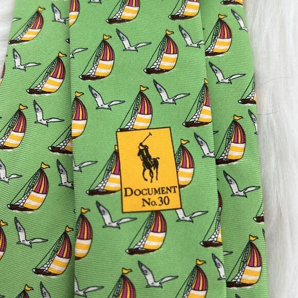 Polo Ralph Lauren Sailboat/Seagull 100% Silk - Green - Picture 3 of 5